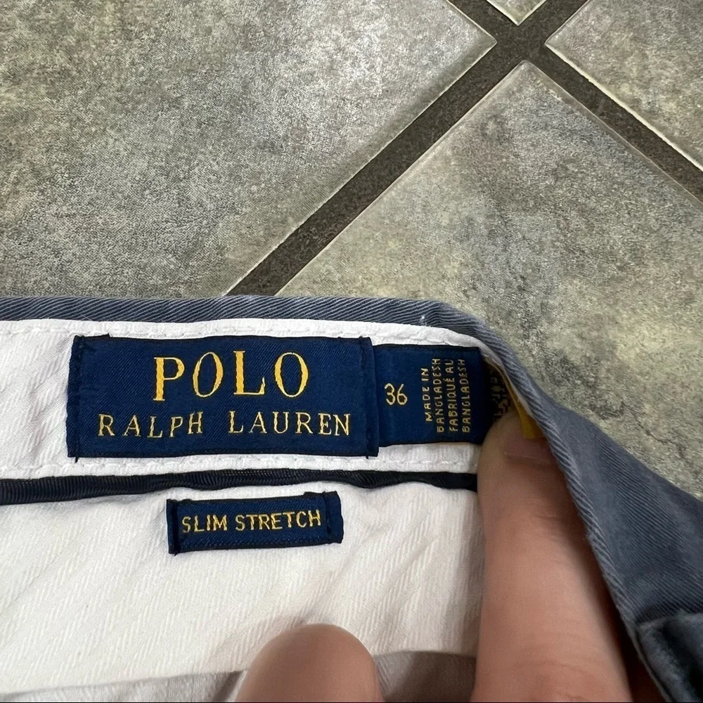 Polo Ralph Lauren Chino Khaki Gray Blue Shorts 36 Slim Stretch Casual Preppy EUC